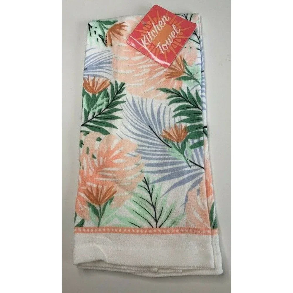 Pink Palm Kitchen Dish Towels Oven Mitt Potholder Beach Summer House Set of 4